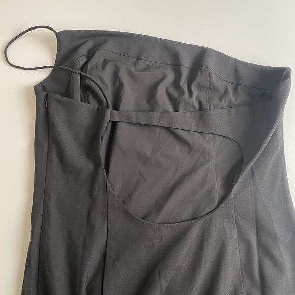 Anthropologie BHLDN‎ Dress ONE SHOULDER Sz 12 Black Slit Cutout Back Midi NEW - Picture 12 of 16